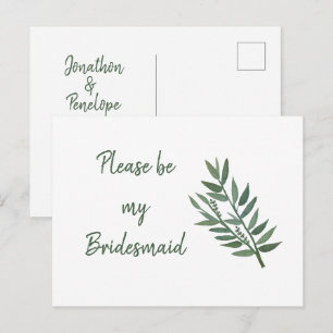 Postal Propuesta de Dama de Honor Botánica Simple Greener