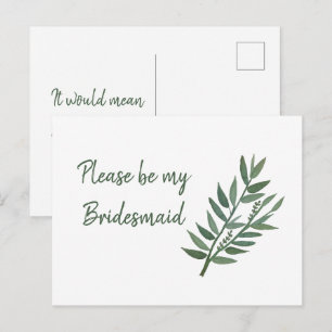 Postal Propuesta de Dama de Honor Botánica Simple Verde