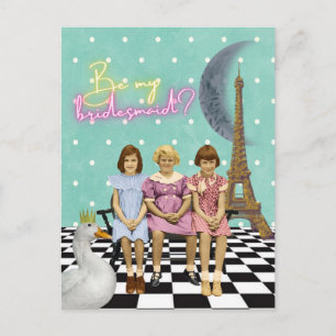 Postal Propuesta de Dama de Honor de Colegialas Kitsch