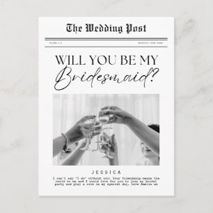 Postal Propuesta de Dama de Honor, Periódico Personalizab