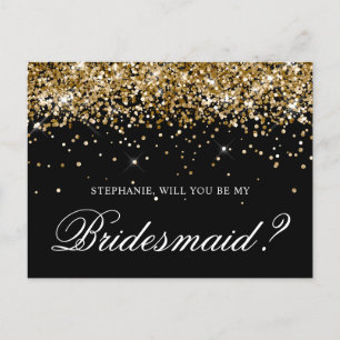 Postal Propuesta de Damas de Honor con Brillo Dorado y Ne