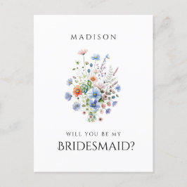 Postal Propuesta de la criada de novias con flores silves