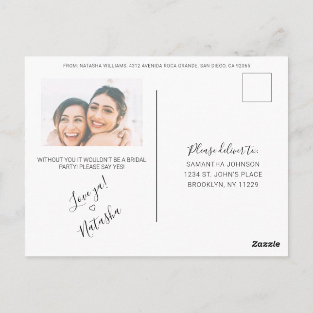 Postal Propuesta de la dama de honor de foto de caligrafí (Reverso)