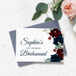 Postal Propuesta de la dama de honor de la Marina y Borgo<br><div class="desc">*** Por favor, introduzca H078 en la búsqueda de la tienda para encontrar todos los artículos que coincidan *** O visite nuestra colección de ducha con flores de color azul de Borgoña y Marina. *** Este diseño de alta calidad es fácil de personalizar para que coincida con tus colores, estilos...</div>