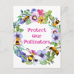 Postal Proteger nuestros polinizadores Flores de abejas