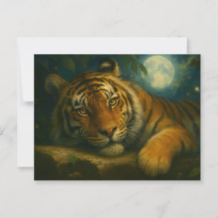 Postal Protesta de tigres acuarelas en bosque nocturno