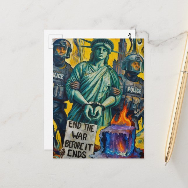 Postal protesting lady liberty arrested by police  (Anverso/Reverso In Situ)