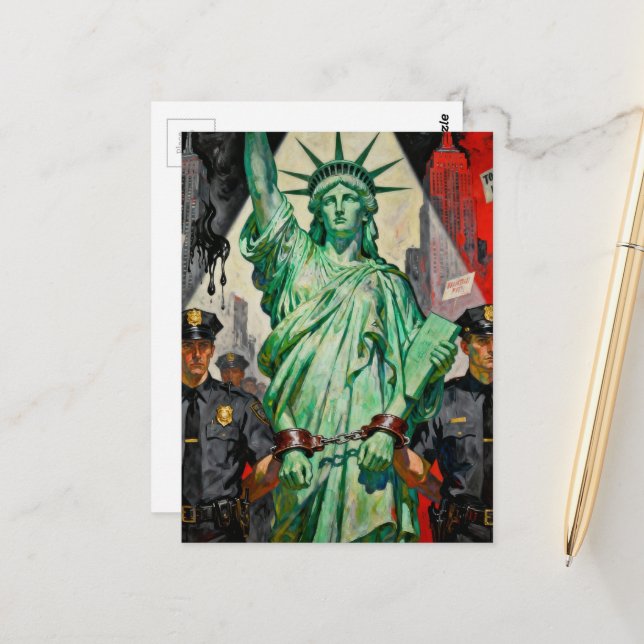 Postal protesting lady liberty arrested by police surreal (Anverso/Reverso In Situ)