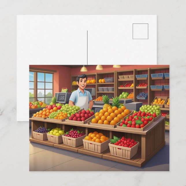 Postal Proveedores de frutas frescas divertidas para cual (Anverso / Reverso)
