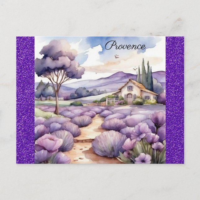 Postal Provenza Francia Lavender Field Watercolor (Anverso)