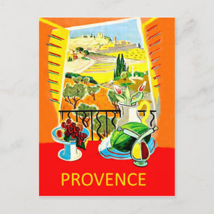 Postal Provenza, Francia, vista desde la ventana, vintage
