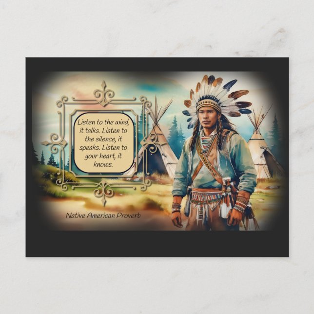 Postal Proverbio nativo estadounidense: escucha el viento (Anverso)
