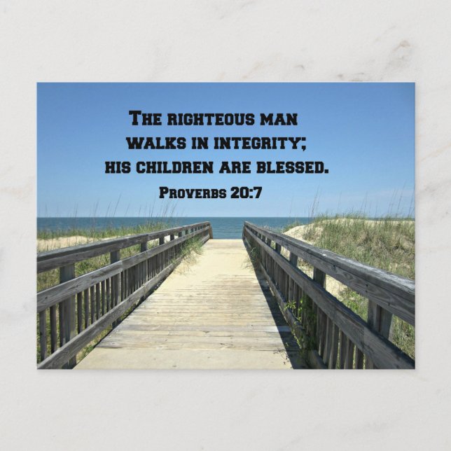 Postal Proverbios 20:7 El hombre justo camina con integri (Anverso)