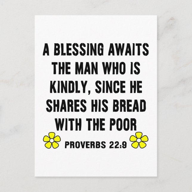 Postal Proverbios 22:9 sobre la Amabilidad (Anverso)