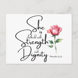 Postal Proverbios 31:25 Ella está vestida de la Biblia Ve