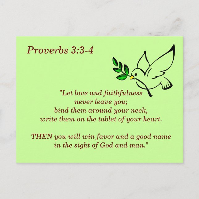 Postal Proverbios 3:3-4 Versículo Bíblico de la Fidelidad (Anverso)