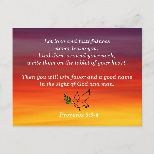 Postal Proverbios 3:3-4 Versículo Bíblico de la Fidelidad (Anverso)