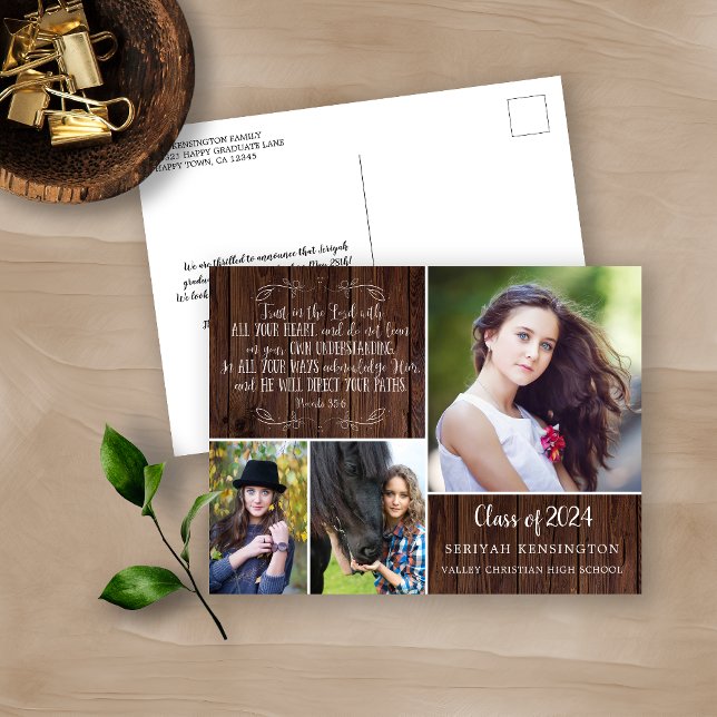 Postal Proverbios de graduación cristiana de madera rústi (Subido por el creador)