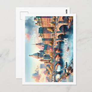 Postal Providence Rhode Island US Famosa Place acuarela