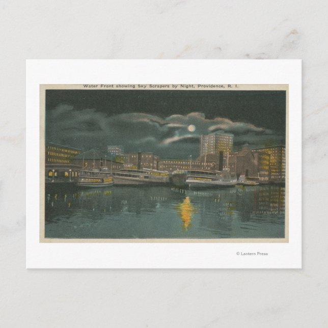 Postal Providence, RI - Night View of City & Waterfront (Anverso)