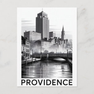 Postal Providencia Rhode Island Grabado en Madera Negro B
