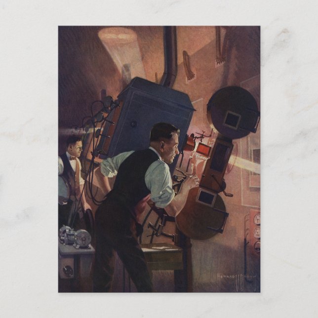 Postal Proyeccionista de cine, empresa vintage (Anverso)