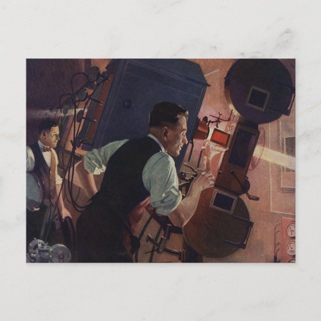 Postal Proyeccionista de cine, empresa vintage (Anverso)