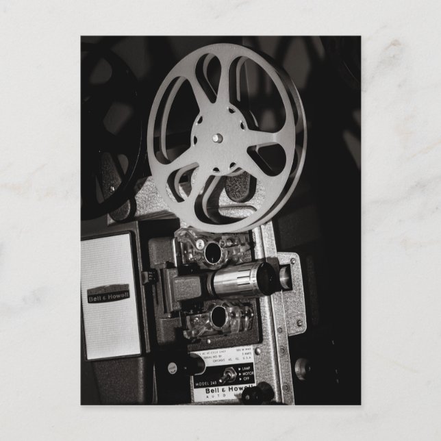 Postal Proyector de Películas Antiguo Blanco y Negro (Anverso)