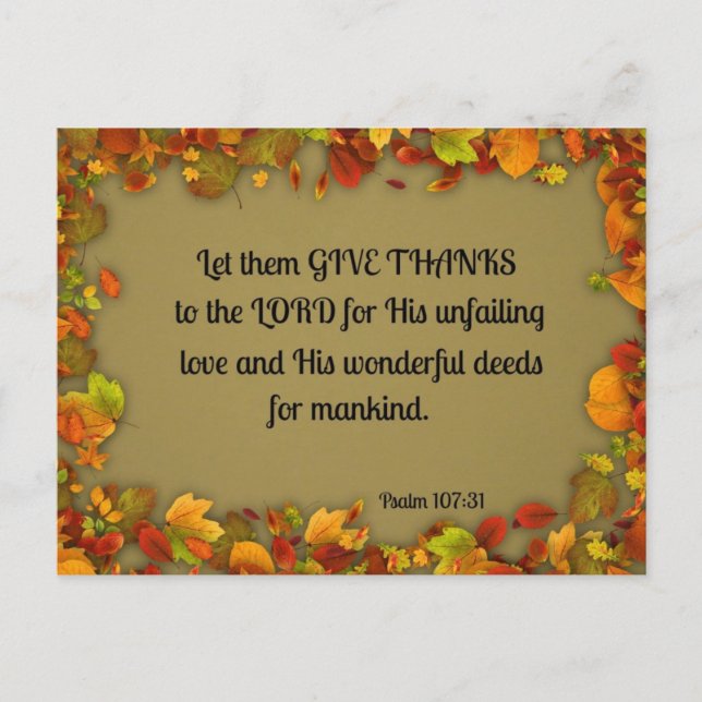 Postal Psalm 107:31 Let them give thanks to the Lord... (Anverso)