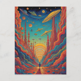 Postal Psicodelia Naranja Journey Landscape Art