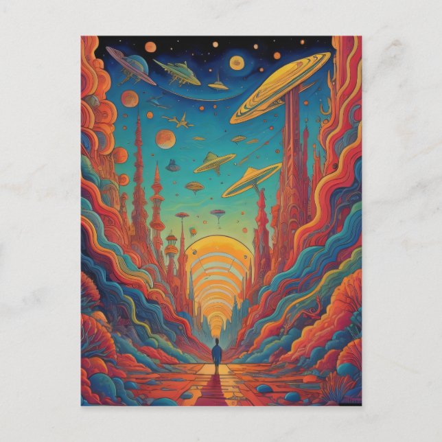 Postal Psicodelia Naranja Journey Landscape Art (Anverso)