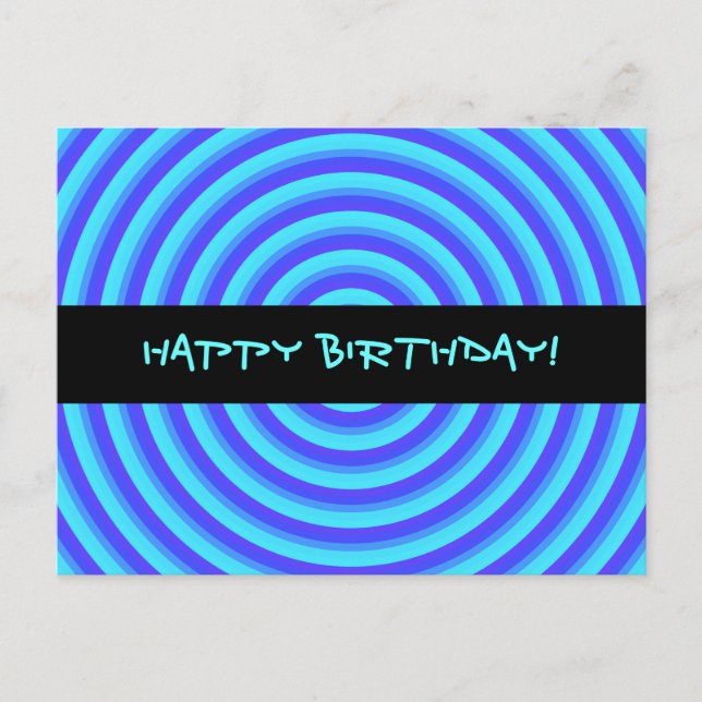 Postal Psicodelia Neon Blue Circles Feliz cumpleaños (Anverso)