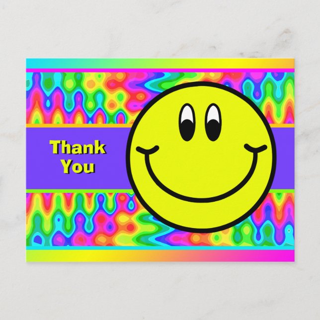 Postal Psicodelia Sonriente Emoji facial Gracias Postcard (Anverso)