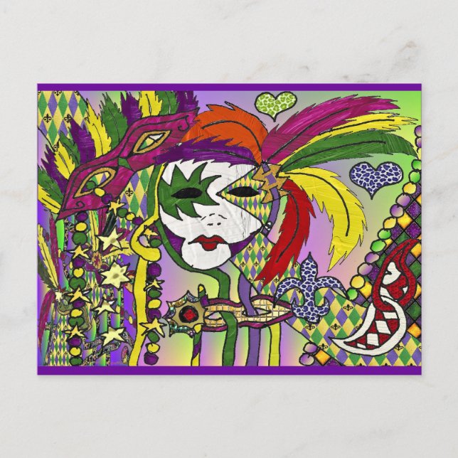 Postal Psicodelic Mardi Gras Feather Mask Gifts Appartal (Anverso)