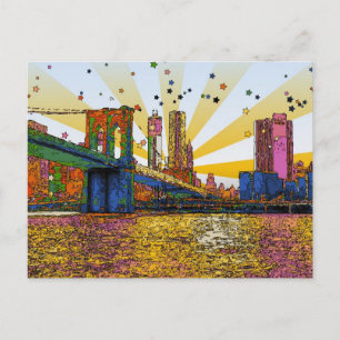 Postal Psicodélica ciudad de Nueva York: Puente de Brookl