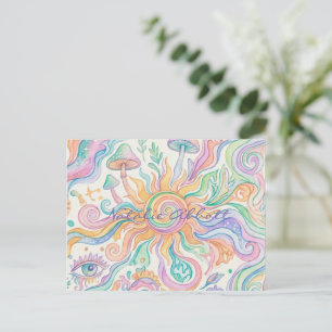 Postal Psicodélico Hippie Acuarela Suave
