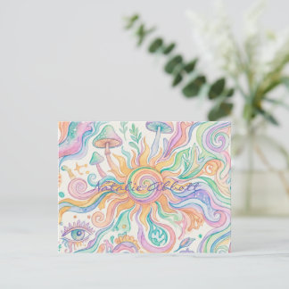 Postal Psicodélico Hippie Acuarela Suave