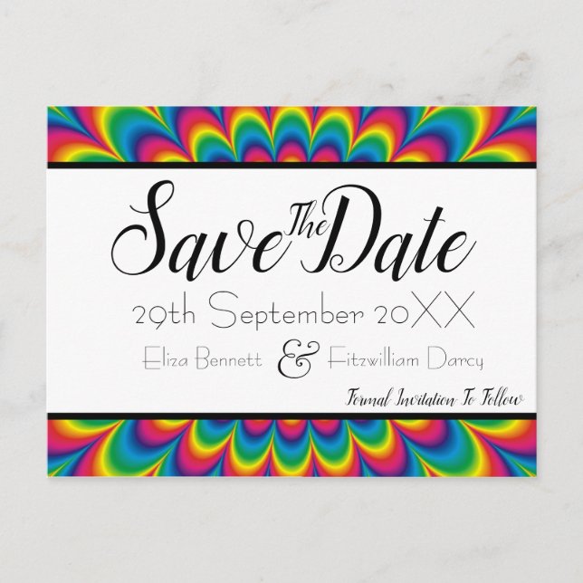 Postal Psychedelic Tie Dye Save the Date (Anverso)