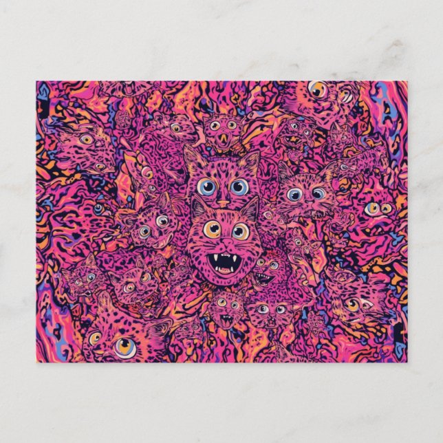 Postal Psychedelic trippy cat in vibrant neon (Anverso)
