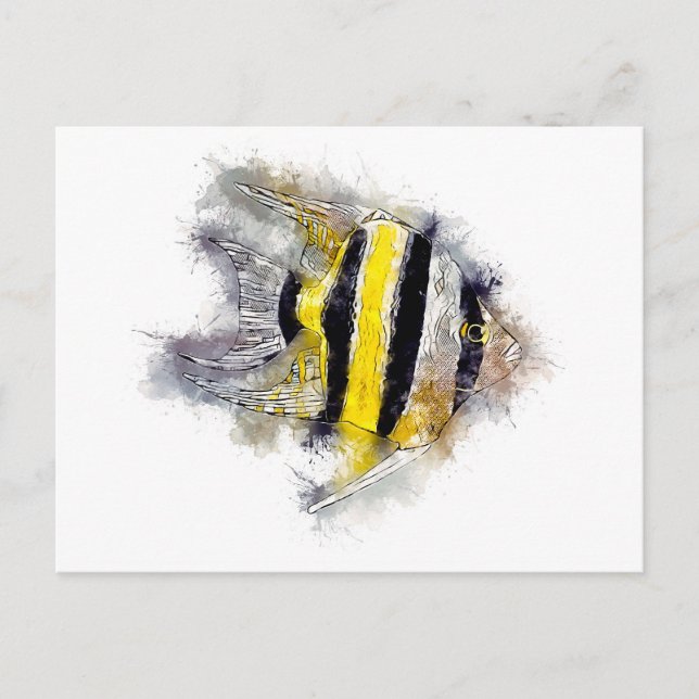 Postal Pterophyllum AngelFish Watercolor Acuario regalo (Anverso)