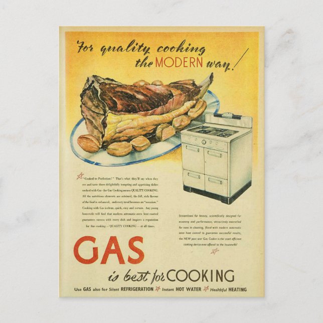 Postal Publicidad de cocción de cocción de gasoductos de  (Anverso)