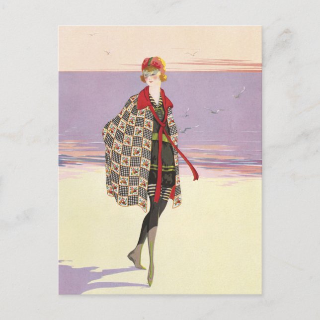 Postal Publicidad de época - Chica en la playa (Anverso)