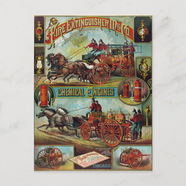 Postal Publicidad de extinguidor de incendios de bomberos (Anverso)