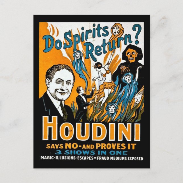 Postal Publicidad de Houdini de época - ¿Regresan los esp (Anverso)