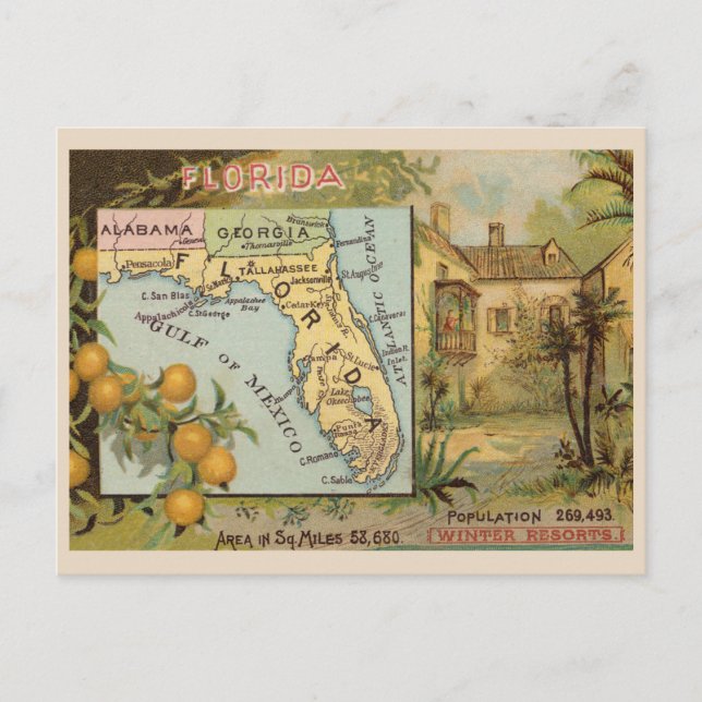 Postal Publicidad de la vieja Florida de los años 1880 co (Anverso)