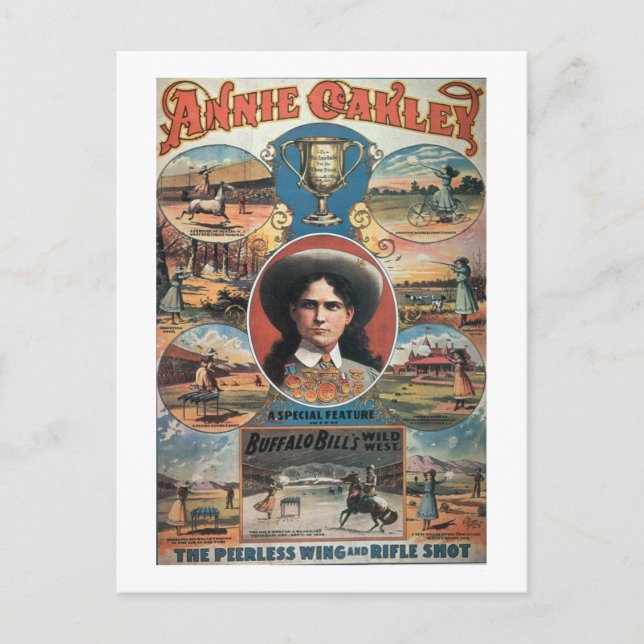 Postal Publicidad de poster Annie Oakley que ofrece en (Anverso)