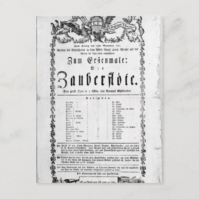 Postal Publicidad poster de "The Magic Flute" (Anverso)