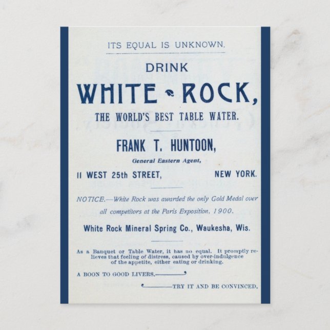 Postal Publicidad sobre el agua mineral del Rock Blanco (Anverso)