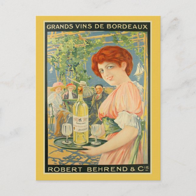 Postal Publicidad vintage de bordeaux blanco francés (Anverso)