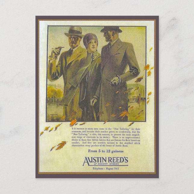 Postal Publicidad vintage de réplica, Austin Reed, abrigo (Anverso)